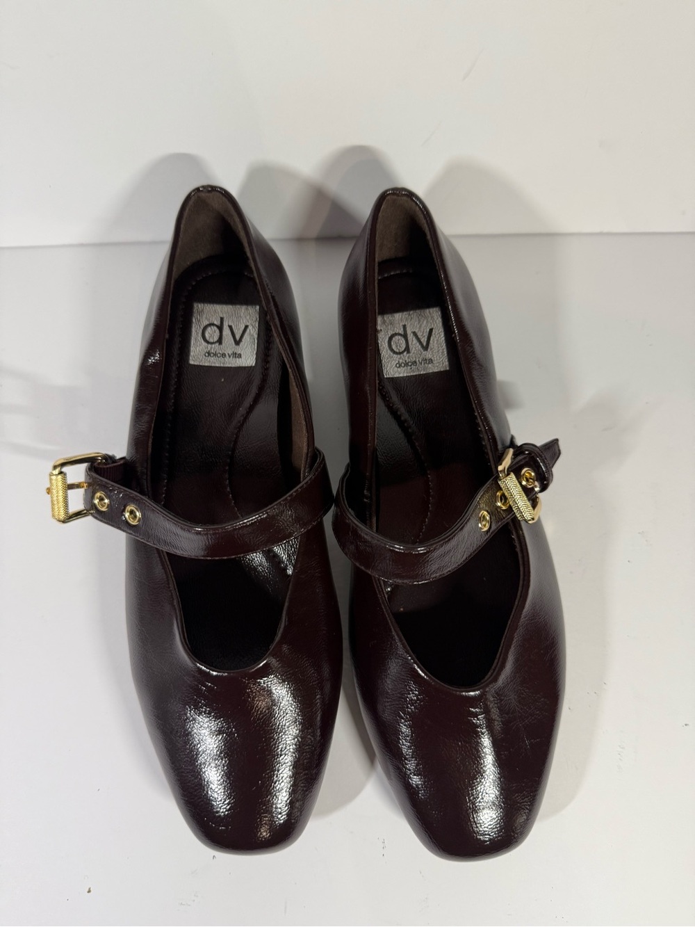 DV by Dolce Vita Women's Dark Brown Mary Jane Pumps with Gold Buckle size 7.5